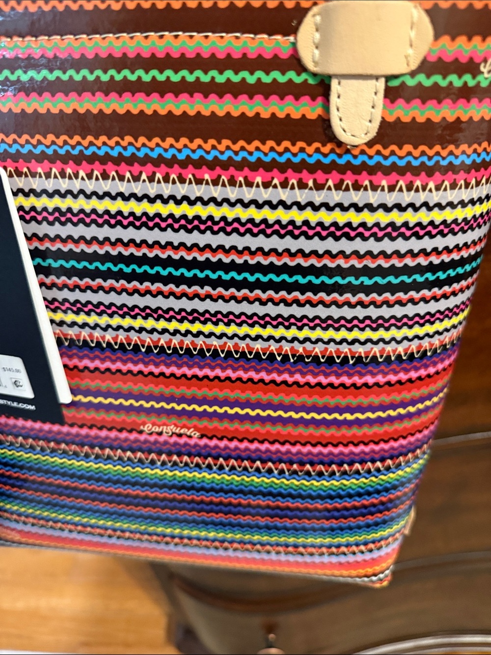 Consuela Reese Striped Tote Bag with Tan Handles - Picture 2 of 7
